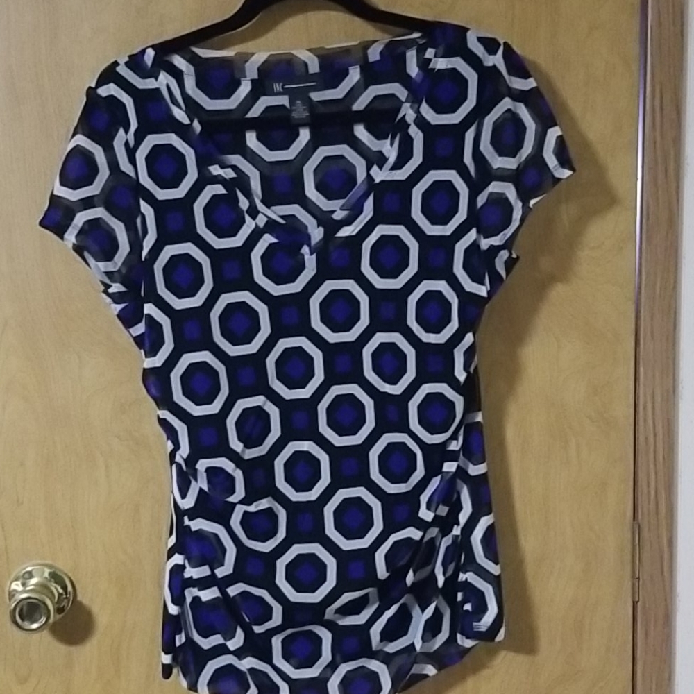 INC XL Blue, white and black top.